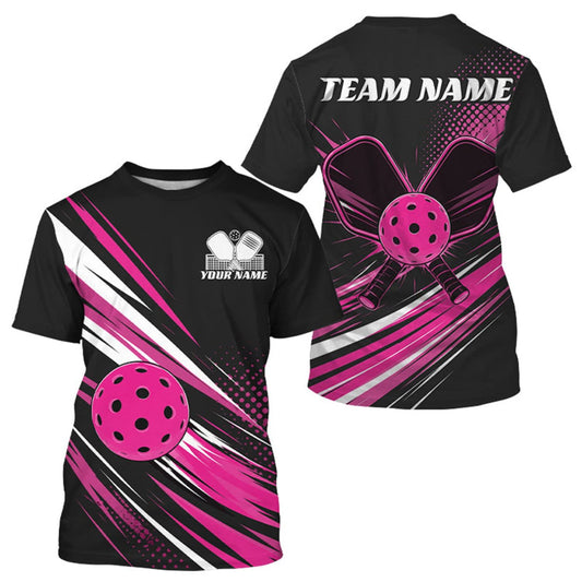 Maxcorners Custom Black And Pink Pickleball Men T-Shirts, Pickleball Tournament Team LM0609
