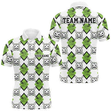 Maxcorners Custom Cute Funny Avocado Green Halloween Bowling Argyle Pattern Men Polo Shirt