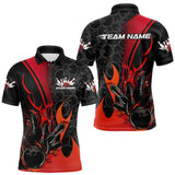 Maxcorners Custom Red Flame Bowling Pattern Bowling Men Polo Shirt, Bowling Team League Shirt TU1609
