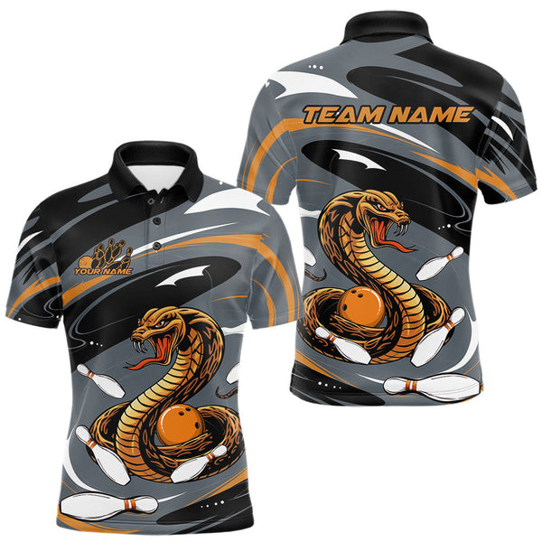 Maxcorners Custom Gray And Yellow Cobra Snake Bowling Polo Shirt For Men, Cobra Bowling Team Jersey  LM1809