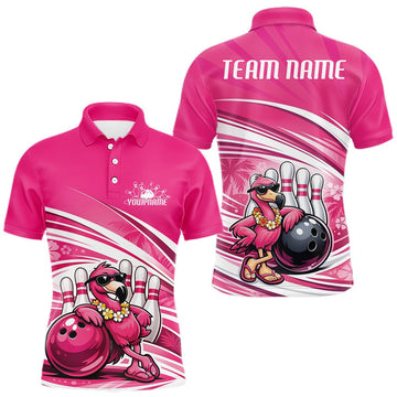 Maxcorners Funny Flamingo Custom Bowling Men Polo Shirt, Summer Vibe Bowling Tournament Shirt LM1903