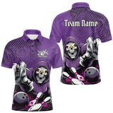 Maxcorners Custom Purple Splatter Skeleton Grim Reaper Bowling Men Polo Shirts, Halloween Outfits MT2009