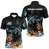 Maxcorners Custom Blue Skull Smoke Grim Reaper Bowling Men Polo Shirt, Halloween Bowling Jerseys MT2009