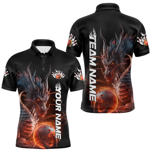 Maxcorners Custom Smoke Flame Dragon Bowling Polo Shirt For Men, Dragon Bowling Team Jerseys LM2509