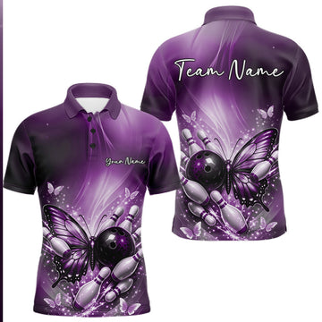 Maxcorners Custom Red Butterfly Bowling Team Men Polo Shirt, Bowling League Shirt