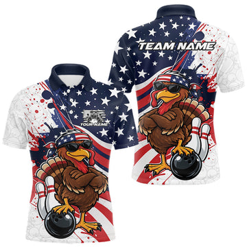Maxcorners Splatter American Flag Custom Funny Patriotic Turkey Bowling Men Polo Shirt, Team Uniform