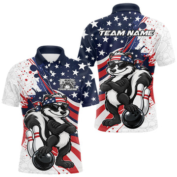 Maxcorners Splatter American Flag Custom Funny Patriotic Skunk Bowling Men Polo Shirt, Team Uniform