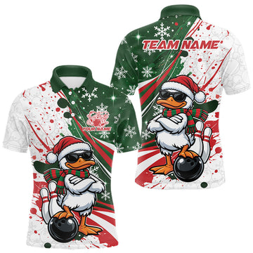 Maxcorners Custom Funny Christmas White Duck Bowling Men Polo Shirt, Xmas Bowler Gift