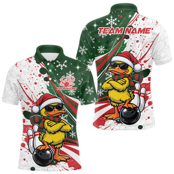 Maxcorners Custom Funny Christmas Yellow Duck Bowling Men Polo Shirt, Xmas Bowler Gift