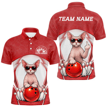 Maxcorners Custom Cool Ragdoll Cat With Funny Gesture Bowling Men Polo Shirt, Bowling Team Outfit