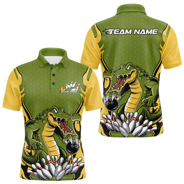 Maxcorners Custom Funny Alligator Bowling Polo Shirt For Men, Alligator Bowling Team League Shirt LM1903