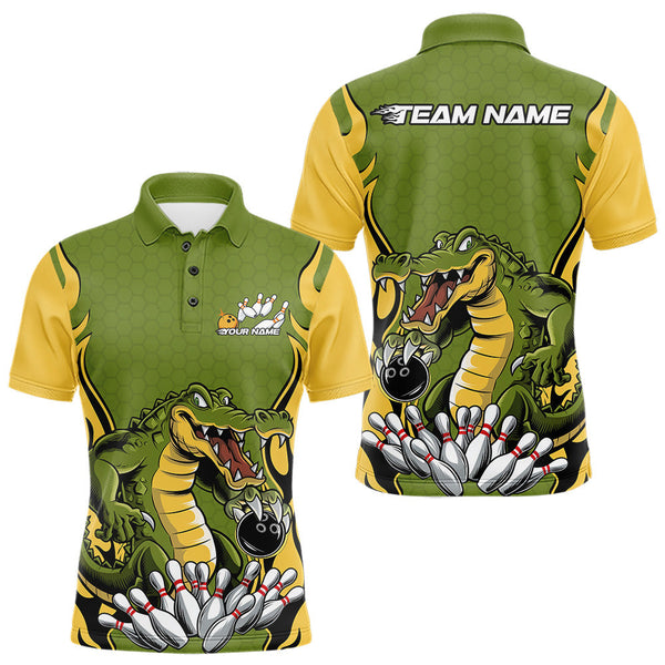 Maxcorners Custom Funny Alligator Bowling Polo Shirt For Men, Alligator Bowling Team League Shirt TU2309