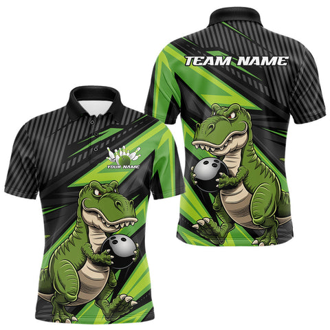 Maxcorners Custom Funny Green Bowling Dinosaur Bowling Men Polo Shirt, Bowling Team Shirt TU2309