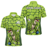 Maxcorners Custom Green Dinosaur Bowling Team Men Polo Shirt, Bowling Tournament Team Shirt TU2309