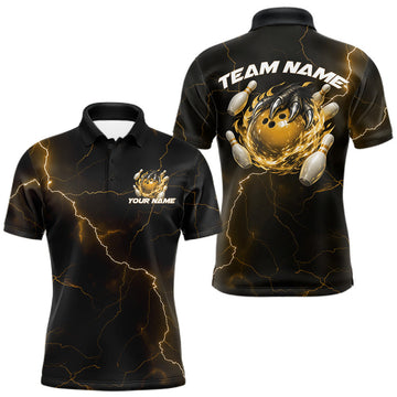 Maxcorners Custom Black And Green Lightning Montrous Flame Bowling Tournament Men Polo Team Shirt
