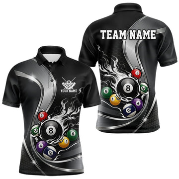 Maxcorners Custom Black And Gray Flame Billiard Men Polo Shirts, Billiard Team Jerseys LM2704