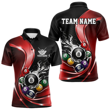 Maxcorners Custom Black And Red Flame Billiard Men Polo Shirts, Billiard Team Jerseys LM2704