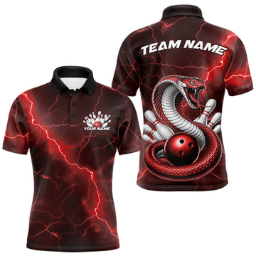 Maxcorners Custom Red Lightning Cobra Bowling Men Polo Shirt, Bowling Tournament Team Shirt