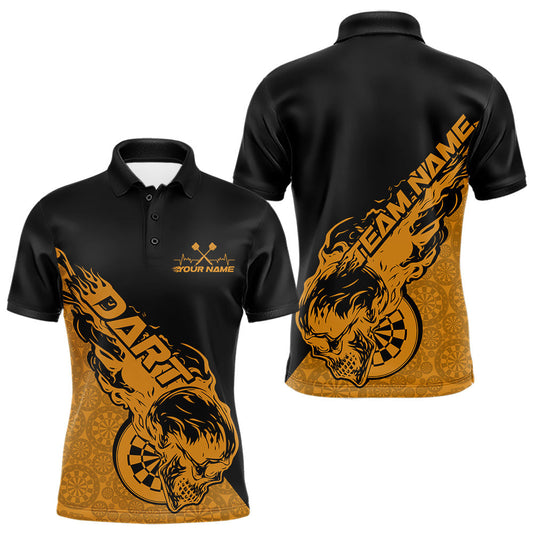 Maxcorners Custom Yellow Flame Skull Dartboard Dart Men Polo Shirt, Halloween Dart Team Outfit MT2709