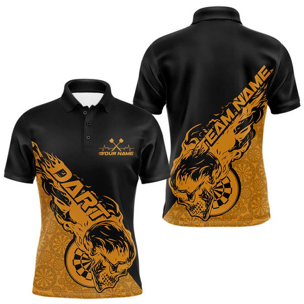 Maxcorners Custom Yellow Flame Skull Dartboard Dart Men Polo Shirt, Halloween Dart Team Outfit MT2709