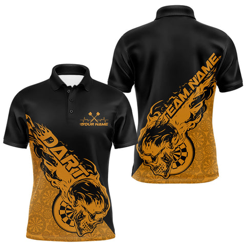 Maxcorners Custom Yellow Flame Skull Dartboard Dart Men Polo Shirt, Halloween Dart Team Outfit MT2709
