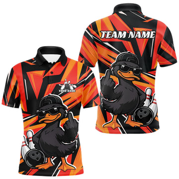 Maxcorners Custom Funny Black Duck Bowling Team Men Polo Shirt, Orange Duck Bowling Jerseys LM2603