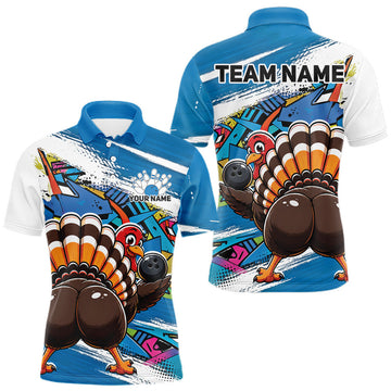 Maxcorners Custom Cheeky Turkey Funny Urban Street Art Splatter Bowling Team Men Polo Shirt | Blue