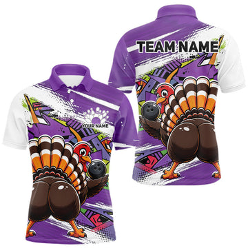 Maxcorners Custom Cheeky Turkey Funny Urban Street Art Splatter Bowling Team Men Polo Shirt | Purple