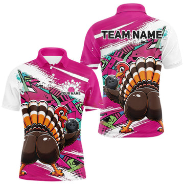 Maxcorners Custom Cheeky Turkey Funny Urban Street Art Splatter Bowling Team Men Polo Shirt | Pink