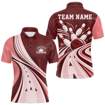 Maxcorners Custom Burgundy Red Classic Retro Bowling Team Men Polo Shirt, Bowling League Shirt LM0410