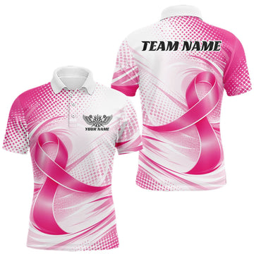 Maxcorners Custom Breast Cancer Awareness Pink Ribbon Dart Men Polo Team Shirt, Dart Jersey LM0409