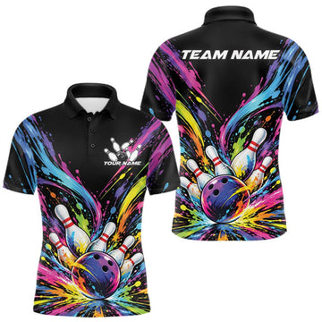 Maxcorners Custom Colorful Splatter Men Polo Bowling Shirt, Bowling League Matching Team Shirt LM0410