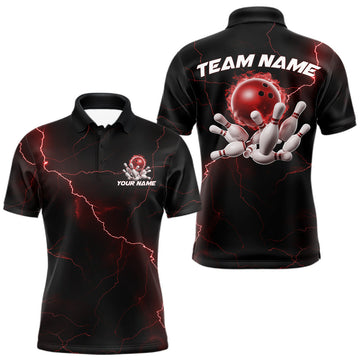 Maxcorners Custom Red Thunder Lightning Flame Bowling Ball Men Bowling Team Shirt Bowler Outfit LM0602