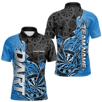Maxcorners Custom Black And Blue Flame Dartboard Dart Jerseys, Dartboard Pattern Darts Tournament Team Shirts LM0901