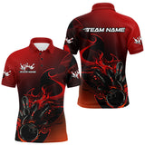 Maxcorners Custom Black And Red Flame Bowling Team Men Polo Shirt, Bowling Tournament Shirt TU1509