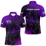 Maxcorners Custom Black And Purple Flame Bowling Team Men Polo Shirt, Bowling Tournament Shirt TU1509