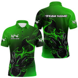 Maxcorners Custom Black And Green Flame Bowling Team Men Polo Shirt, Bowling Tournament Shirt TU1509