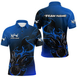 Maxcorners Custom Black And Blue Flame Bowling Team Men Polo Shirt, Bowling Tournament Shirt TU1509