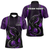 Maxcorners Custom Black And Purple Flame Dragon Bowling Jerseys, Dragon Bowling Team Men Polo Shirt MT2009