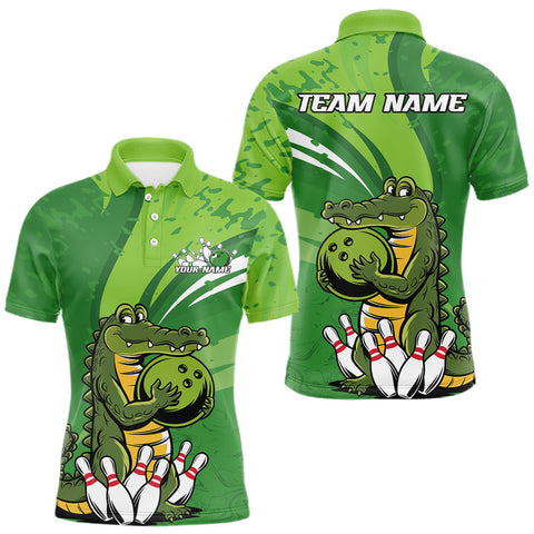 Maxcorners Custom Funny Alligator Bowling Tournament Team Jerseys, Alligator Bowling Men Polo Shirt TU2309