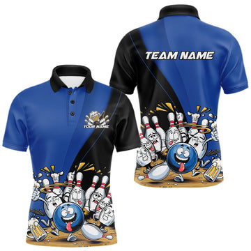 Maxcorners Custom Blue Funny Bowling Men Polo Shirts, Bowling And Beer Party Bowlers Outfit LM2602