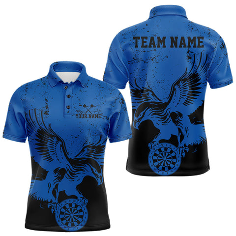 Maxcorners Custom Grunge Blue Eagle Dart Team Men Polo Shirts, Vintage Dart Uniform Players Outfit TU0710