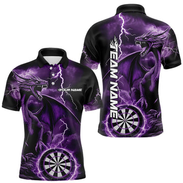 Maxcorners Custom Purple Lightning Dragon Darts Men Polo Shirts, Dragon Darts Team Jersey IPHW10385 LM0901