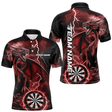 Maxcorners Custom Red Lightning Dragon Darts Men Polo Shirts, Dragon Darts Team Jerse LM0901