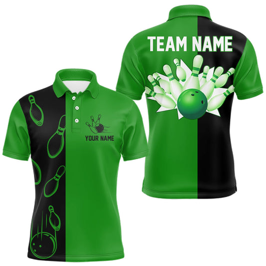 Maxcorners Green and Black retro vintage Bowling polo, quarter zip shirts for men custom Bowling team jerseys LM2901