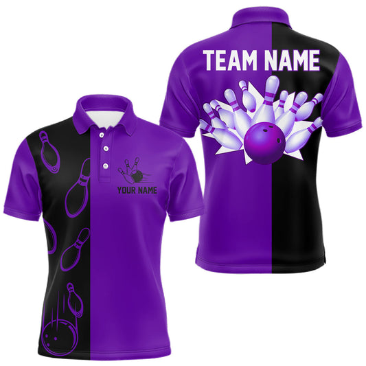 Maxcorners Purple and Black retro vintage Bowling polo, quarter zip shirts for men custom Bowling team jerseys LM2901