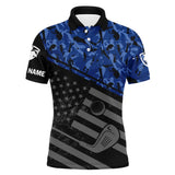 Maxcorner Customized Name Black American Flag Patriotic Blue Camo Golf 3D Polo Shirt