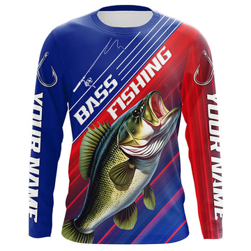 Maxcorners Custom Bass Fishing Long Sleeve Tournament Shirts, Red White And Blue Colors Bass Fishing Jerseys LM0201