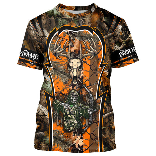 Maxcorners Deer Hunting orange camo Custom Name 3D All over print shirts, personalized deer hunting apparel LM2608