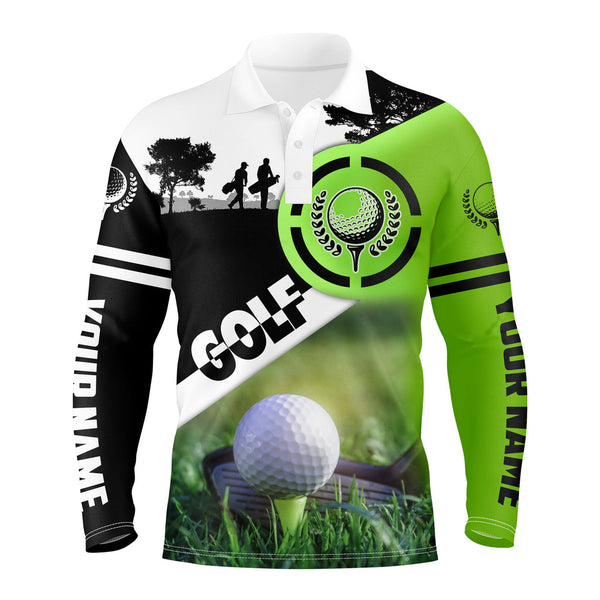 Maxcorner Customized Name Green Black Golf Balls 3D Polo Shirt